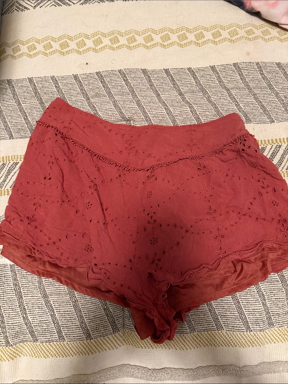 American Eagle Outfitters Eyelet Lounge Shorts - Brick Red